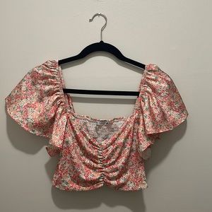 Zara cropped orange floral shirt